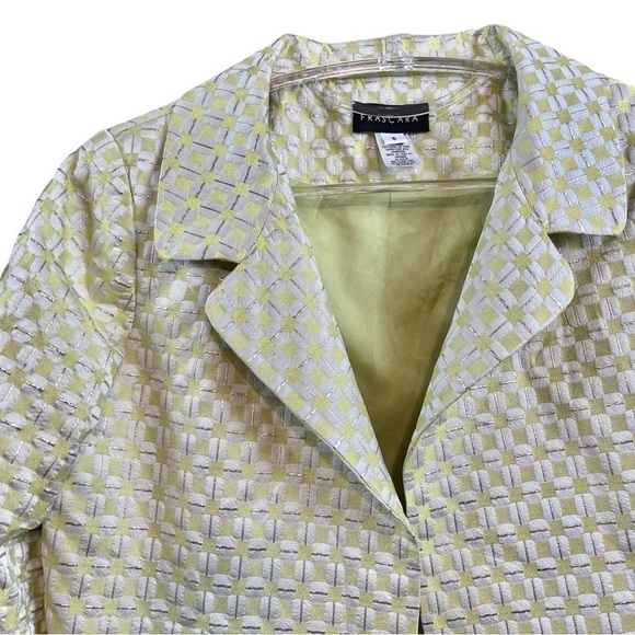 Frascara Cropped Metallic Checkered Evening Jacket Lime Green White Gold Size 6 - Picture 3 of 7